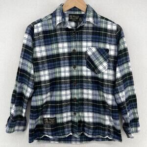 VERMONT FLANNEL Shirt Womens XS Heavyweight Brushed Cotton Tartan Plaid Blue USA
